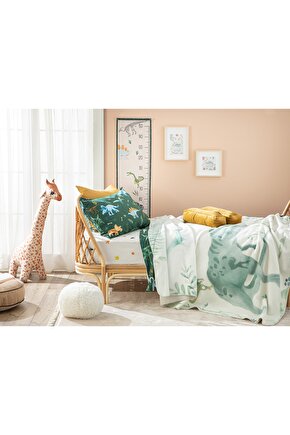 Dinosaurs World Pamuklu Çocuk Battaniye 150x200 Cm Yeşil