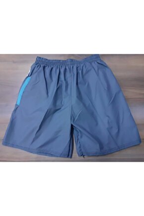 Gri Şeritli Cepli Beli Lastikli Şort