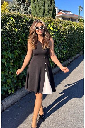 Kadın Tek Omuzu şerit Detaylı Sıfır Kol Yandan Düğme Detaylı Janjan Krep Elbise