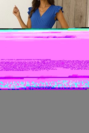 Kadın Kısa Kelebek Kollu Kruvaze Yakalı Beli Lastikli Aerobin Elbise