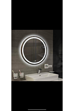 70 cm Dokunmatik Kumlamalı Beyaz Ledli Ayna