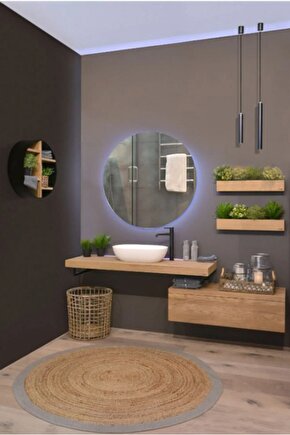 60 cm Mavi Ledli Yuvarlak Banyo Aynası Makyaj Aynası Trafolu