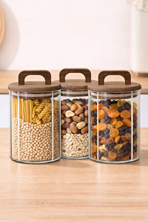 3’lü Cam Kavanoz Seti 950 ml – Ahşap Kapaklı, Hava Geçirmez, Gıda Saklama Kavanozu