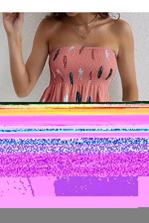 Kadın Yaprak Desenli Göğsü Gipeli Mosskrep Straplez Bluz