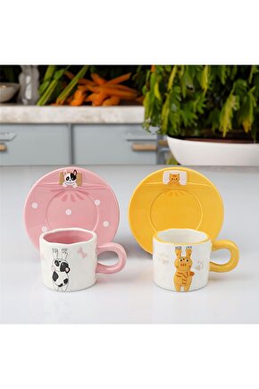 Kosova Kedi & Köpek Figürlü 2’li Seramik Kahve Fincan Seti
