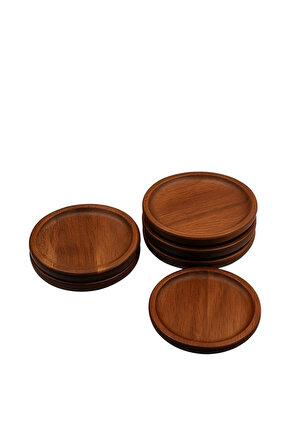 6lı Ahşap Fincan ve Bardak Altlığı Oval Akasya Sunum 11 Cm