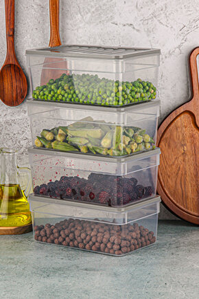 4lü Buzdolabı Düzenleyici Organizer Mikrodalga Ve Difrize Uygun Saklama Kabı Antrasit Set