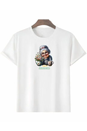 Anneler Gününe Özel Tasarım Canım Annem Baskılı T-shirt - Beyaz