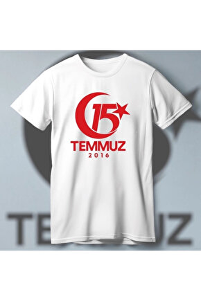 15 Temmuza Özel Tasarım 2016 Baskılı T-shirt - Beyaz