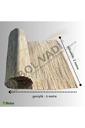 2Metre x 6Metre Eber Gölünden Bambu Kamış Hasır Çit, Gölgelik Bahçe ve Balkon Çiti Misina Örgü