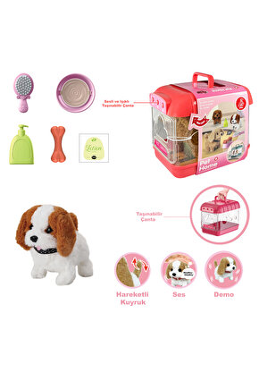 Hareketli Köpek ve Işıklı Sesli Şeffaf Kafes Seti