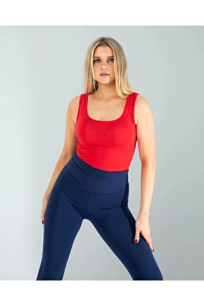 Kırmızı Kare Yaka Basic Bluz