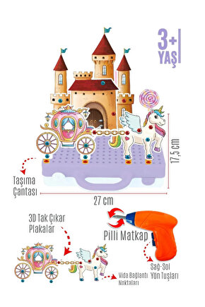 Oyuncak Eğitici Aktivite Mentossori 3D Eğitici Matkap  Tak Puzzle Seti Unicorn Serisi