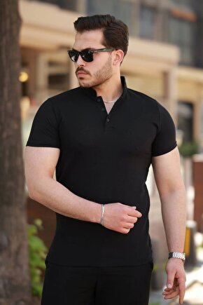 Erkek Hakim Yaka Dokuma Pamuklu Kumaş Kısa Kollu T-shirt