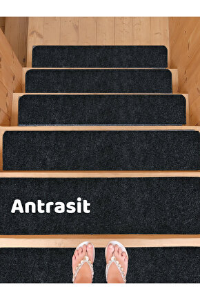 Merdiven Halısı Basamak Halısı Keçe Kaymaz Taban Yapışkanlı Halıfleks Antrasit 1li 20x75 Cm