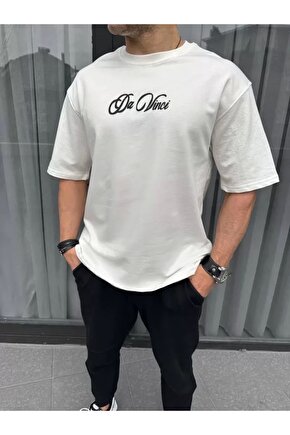 Unisex Baskılı Oversize T-Shirt - Beyaz