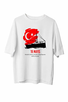19 Mayıs 201 Unisex Baskılı T-shirt - Beyaz