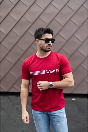 Erkek Kısa Kollu Nasa Baskı Basic Erkek T-shirt