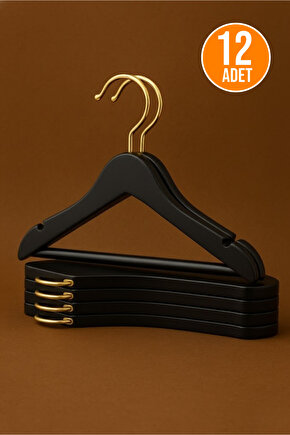 12 Adet - Bebek ve Çocuk Boy Ahşap Görünümlü Plastik A Kalite Elbise Askısı Tshirt Pantolon Askı