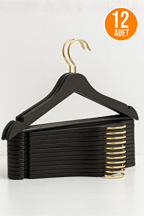 12 Adet - Ahşap Görünümlü Plastik A Kalite Elbise Askısı Tshirt Pantolon Askı