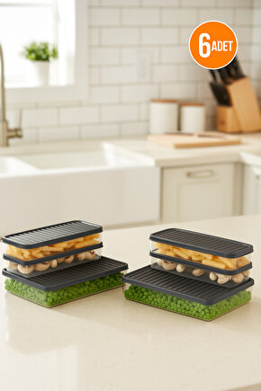 6lı Set Saklama Kabı Buzdolabı Dondurucu Difrize Uygun Düzenleyici Set 2x2400 ml 4x1200 ml