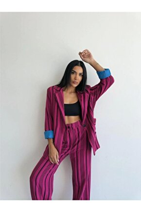 OTTOAN ÇİZGİİ CEKETPANTOON TK  Fuşya