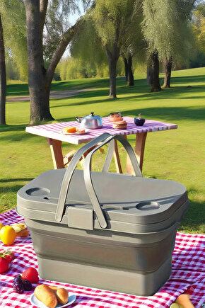 Katlanır Piknik Seti | Masalı Silikon Sepet Kamp Çantası