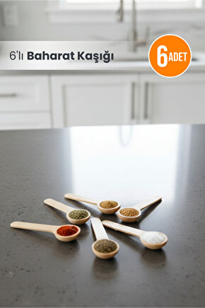 6lı Ahşap Küçük Ölçek Baharat Kaşığı - Oval