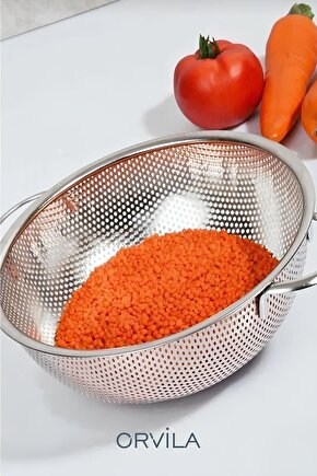 Metal Kulplu Paslanmaz Çelik Süzgeç 26 Cm | Makarna - Pirinç - Bulgur