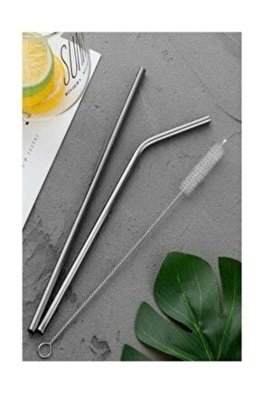 Paslanmaz Çelik Pipet Seti( 2 Adet Çelik Pipet+pipet Temizleme Fırçası)