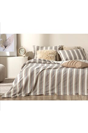 Vittate Natural Ipliği Boyalı Çift Kişilik Nevresim Takımı 200x220 Cm Kahve – Lacivert