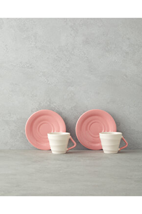 Valora Seramik 4 Parça 2 Kişilik Kahve Fincan Takımı 90 ml Pembe