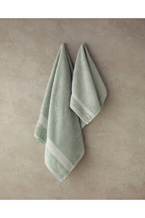 Shiny Stripe Pamuklu Yüz Havlusu Seti Su Yeşili