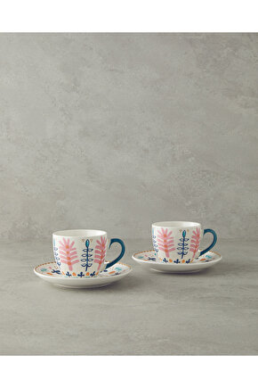Love Adore New Bone China 4 Parça 2 Kişilik Fincan Takımı Pembe - Mavi