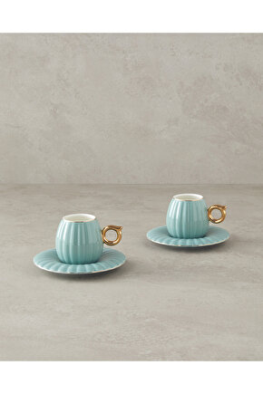 Polka New Bone China Kahve Fincan Takımı 4 Parça 2 Kişilik Mint