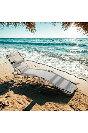 Kamp Yatağı Yastıklı Katlanır Şezlong Kampet Gri 1628