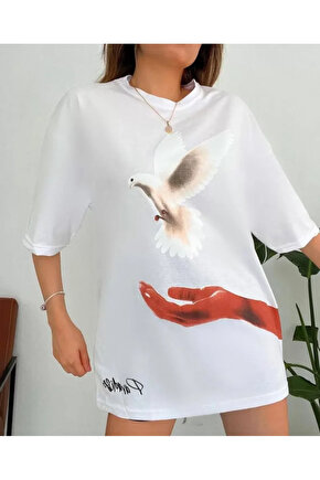 Dijital Baskılı T-Shirt - Beyaz