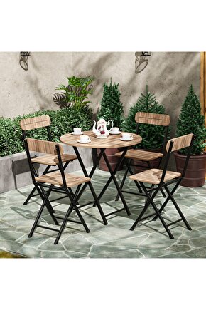 4 Kişilik Yuvarlak Bistro Takım Bahçe Mutfak Masa Sandalye