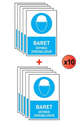 İş Güvenliği 10 Adet Levhası Baret Giymek Zorunludur Uyarı - Işaret Levhası(BANT HEDİYE)
