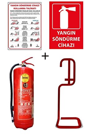 6kg Yangın Tüpü,Yangın Tüpü Kullanım Talimatı, Yangın Tüpü Levhası, Ve Kare Sehpa 4lü Set