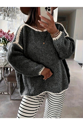 Kadın Uzun Kollu Kayık Yaka Triko Bluz