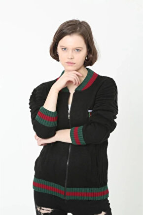 Tam Fermuarlı Triko Hırka - Siyah