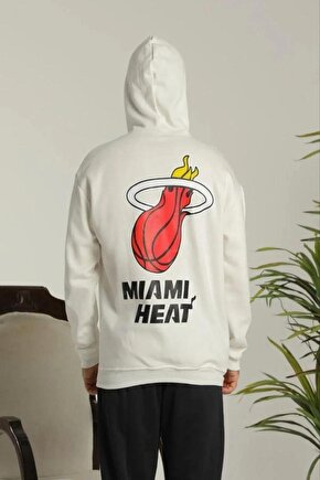 Erkek Oversize Üç İplik Kapüşonlu Sweatshirt –Sırt ve Ön Baskılı, Kanguru Cepli, Rahat Kalıp Maskot