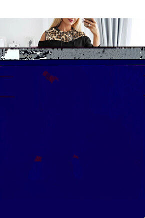 Kadın Uzun Kollu Omuzlardan Açık Leopar Desenli Kapşonlu Viskon Iki Iplik Bluz Ve Pantolon Ikili Tak