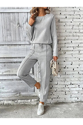 Kadın Uzun Kollu Yanları Nervurlu Viskon Iki Iplik Ve Pantolon Ikili Takım