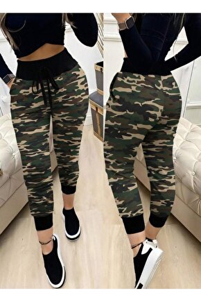 EQURİ Kadın Yüksek Bel Bağcıklı Desenli Iki Iplik Pantolon