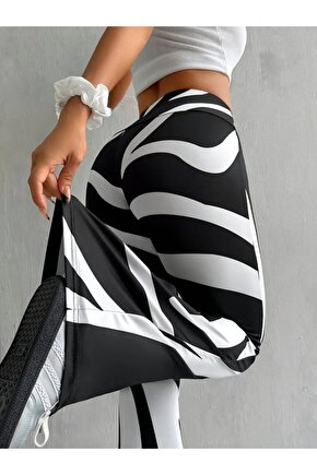 Kadın Yüksek Bel Zebra Desenli Dalgıç Tayt