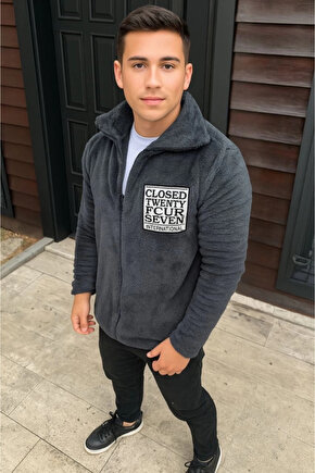 Erkek Polar Fermuarlı Sweatshirt – Kapüşonsuz, Cepli, Yumuşak Dokulu, Oversize Rahat Kalıp, Kışlık S