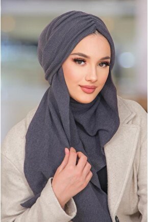 Füme Triko Kelebek Model Büzgülü Bone Şal