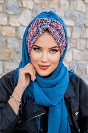 Petrol Mavi Renkli Hazır Şal